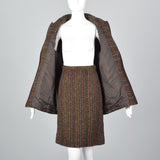 1980s Salvatore Ferragamo Mohair Tweed Skirt Suit with Corduroy Trim