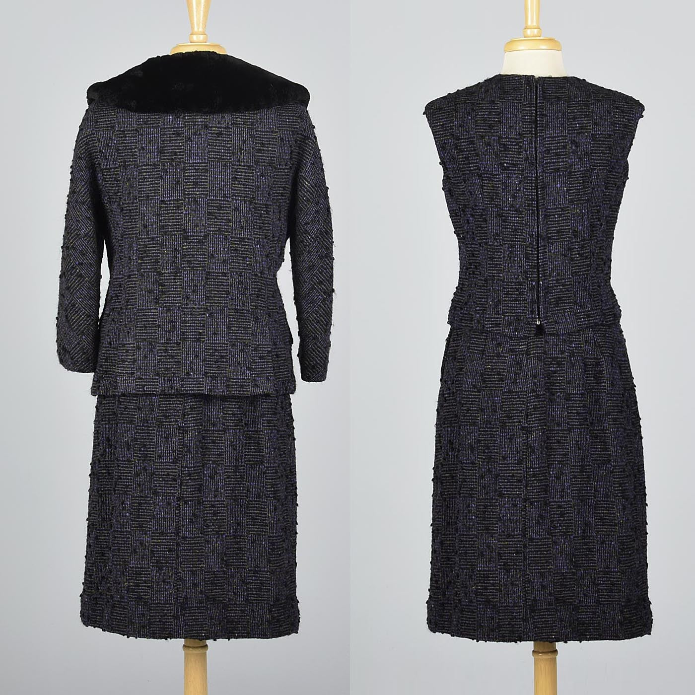 1960s Purple Tweed Top, Skirt, and Jacket Set