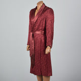 1950s Men's Rayon Red Swirl Brocade Robe with Fringe