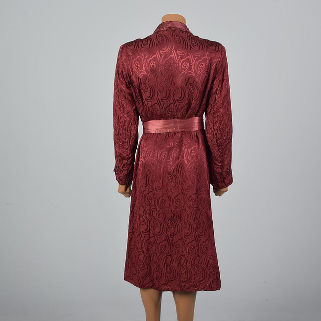 1950s Men's Rayon Red Swirl Brocade Robe with Fringe