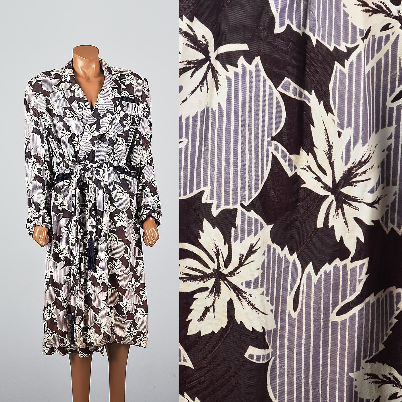 1940s Mens Robe with Leaf Print