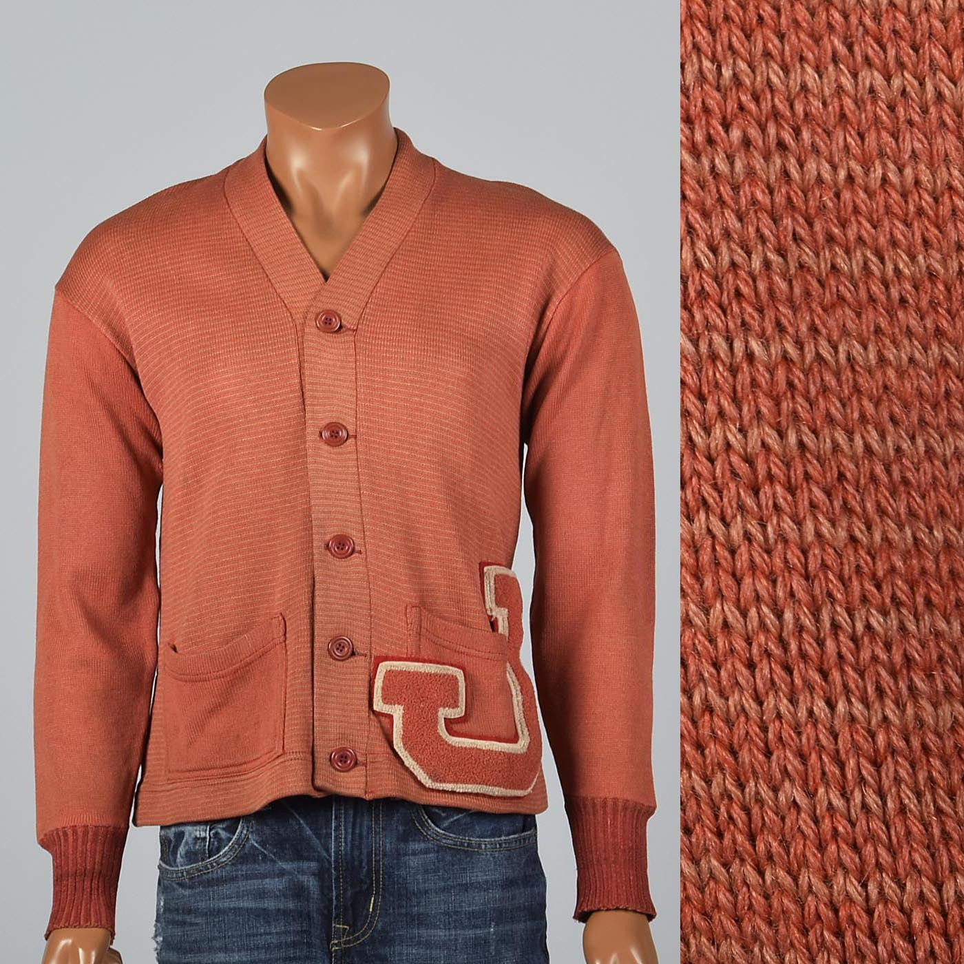 1930s Mens Orange Letterman Sweater