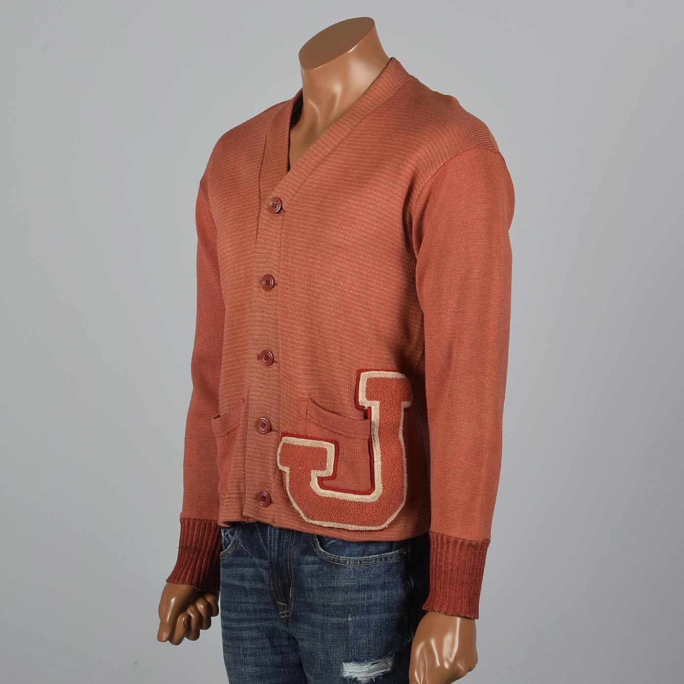 1930s Mens Orange Letterman Sweater