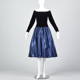 Off Shoulder Scaasi Drop Waist Party Dress in Navy Blue