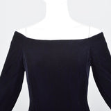 Off Shoulder Scaasi Drop Waist Party Dress in Navy Blue
