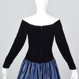 Off Shoulder Scaasi Drop Waist Party Dress in Navy Blue