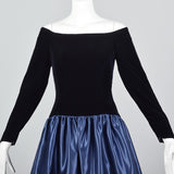 Off Shoulder Scaasi Drop Waist Party Dress in Navy Blue