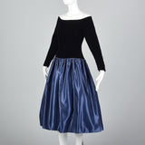 Off Shoulder Scaasi Drop Waist Party Dress in Navy Blue