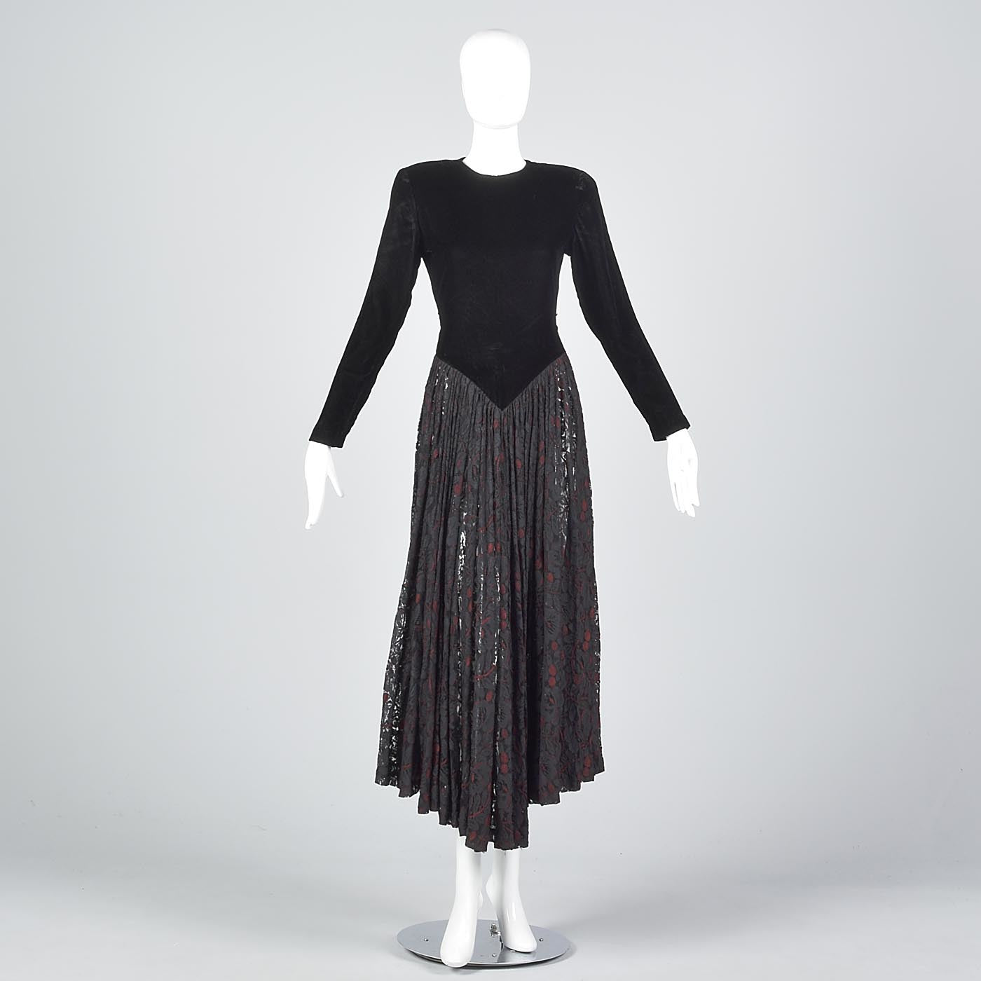 1980s Norma Kamali Black Widow Velvet & Lace Dress