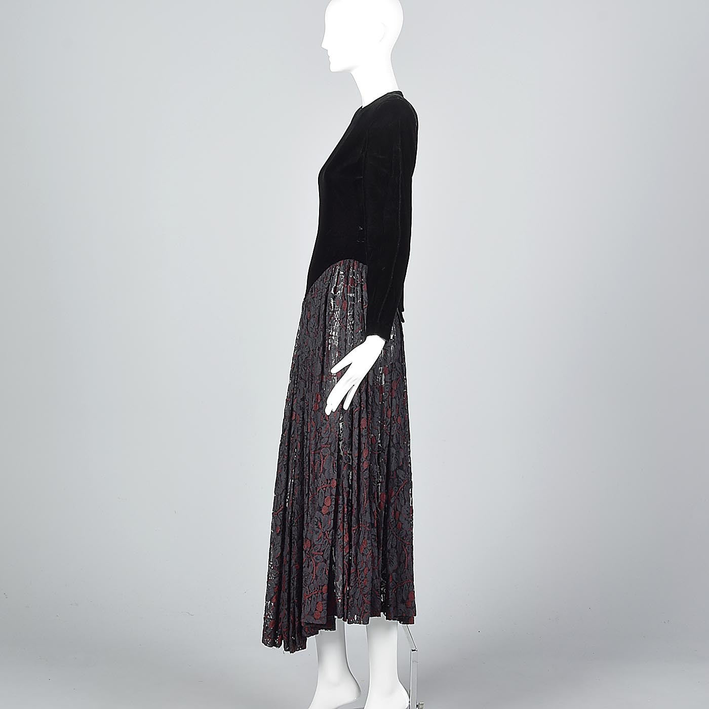 1980s Norma Kamali Black Widow Velvet & Lace Dress