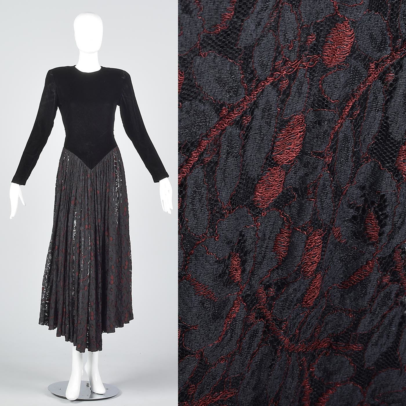 1980s Norma Kamali Black Widow Velvet & Lace Dress