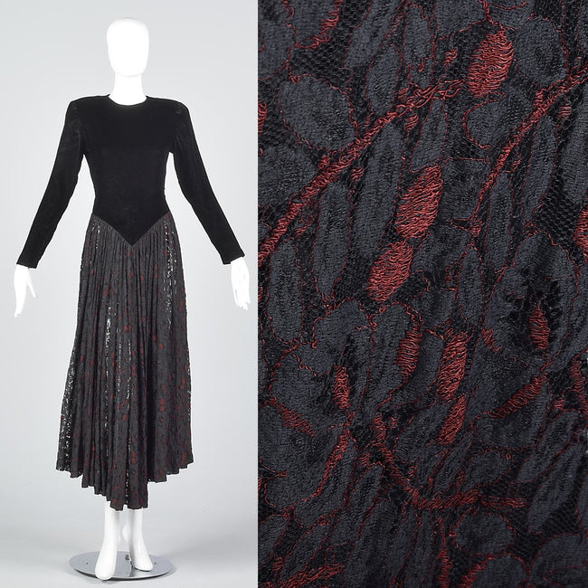 1980s Norma Kamali Black Widow Velvet & Lace Dress