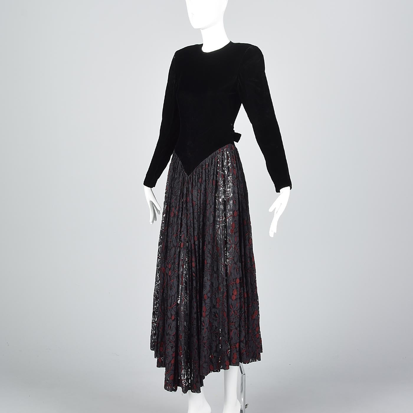 1980s Norma Kamali Black Widow Velvet & Lace Dress