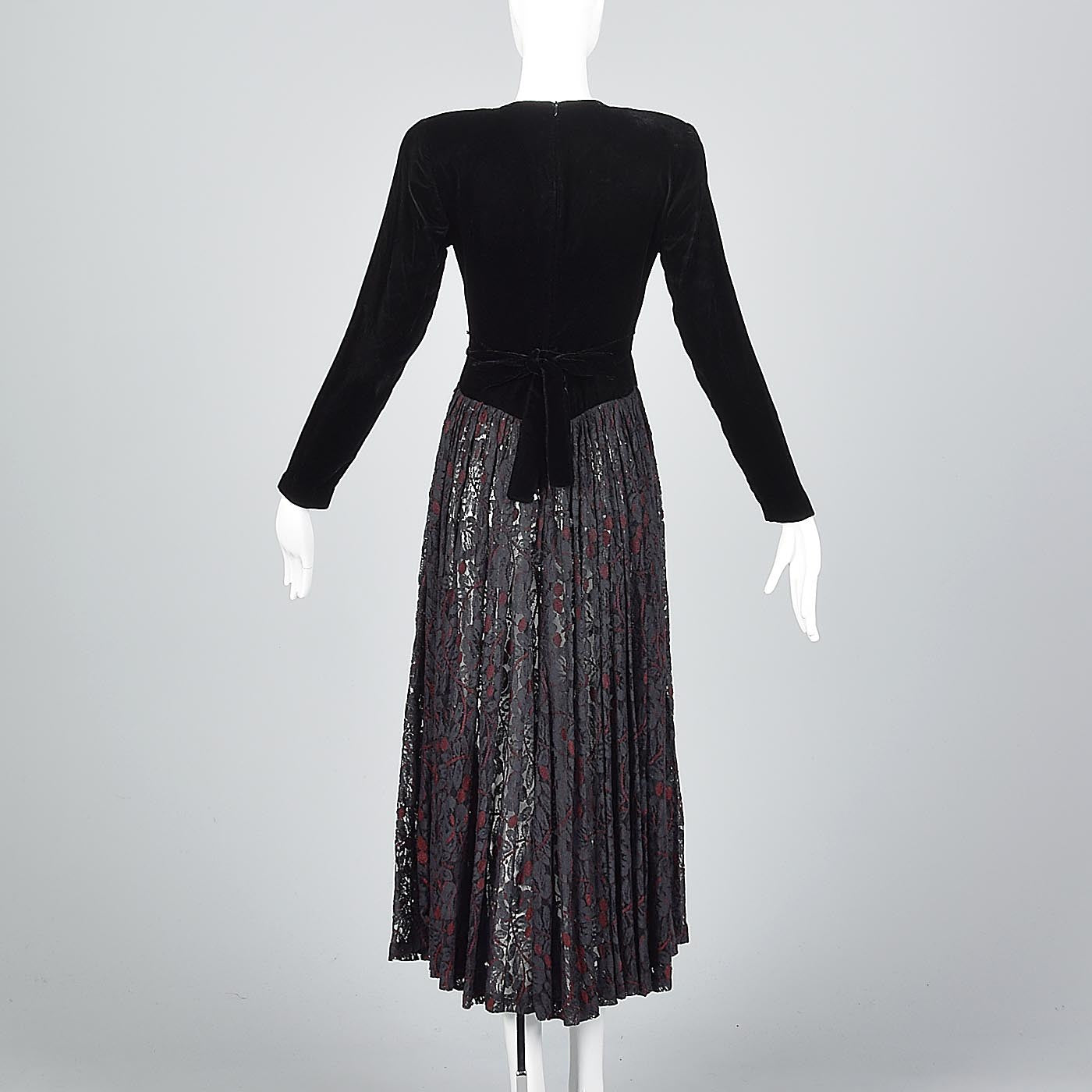 1980s Norma Kamali Black Widow Velvet & Lace Dress