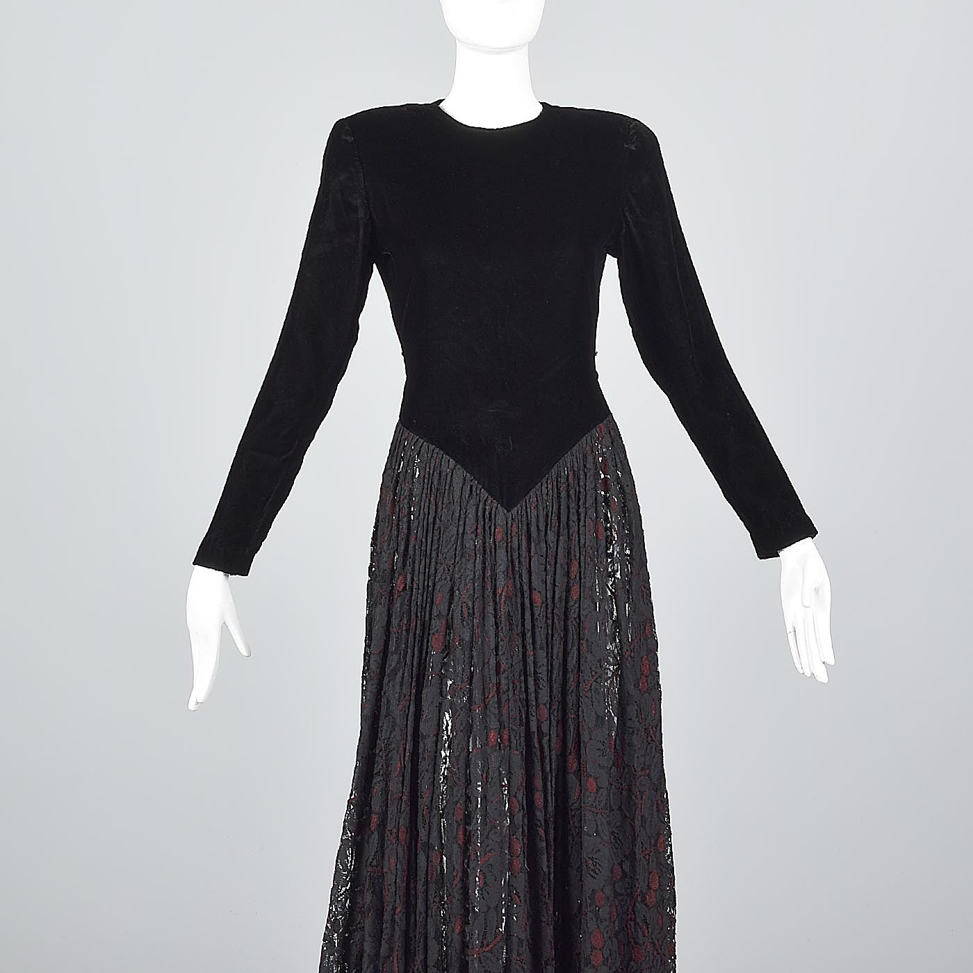 1980s Norma Kamali Black Widow Velvet & Lace Dress