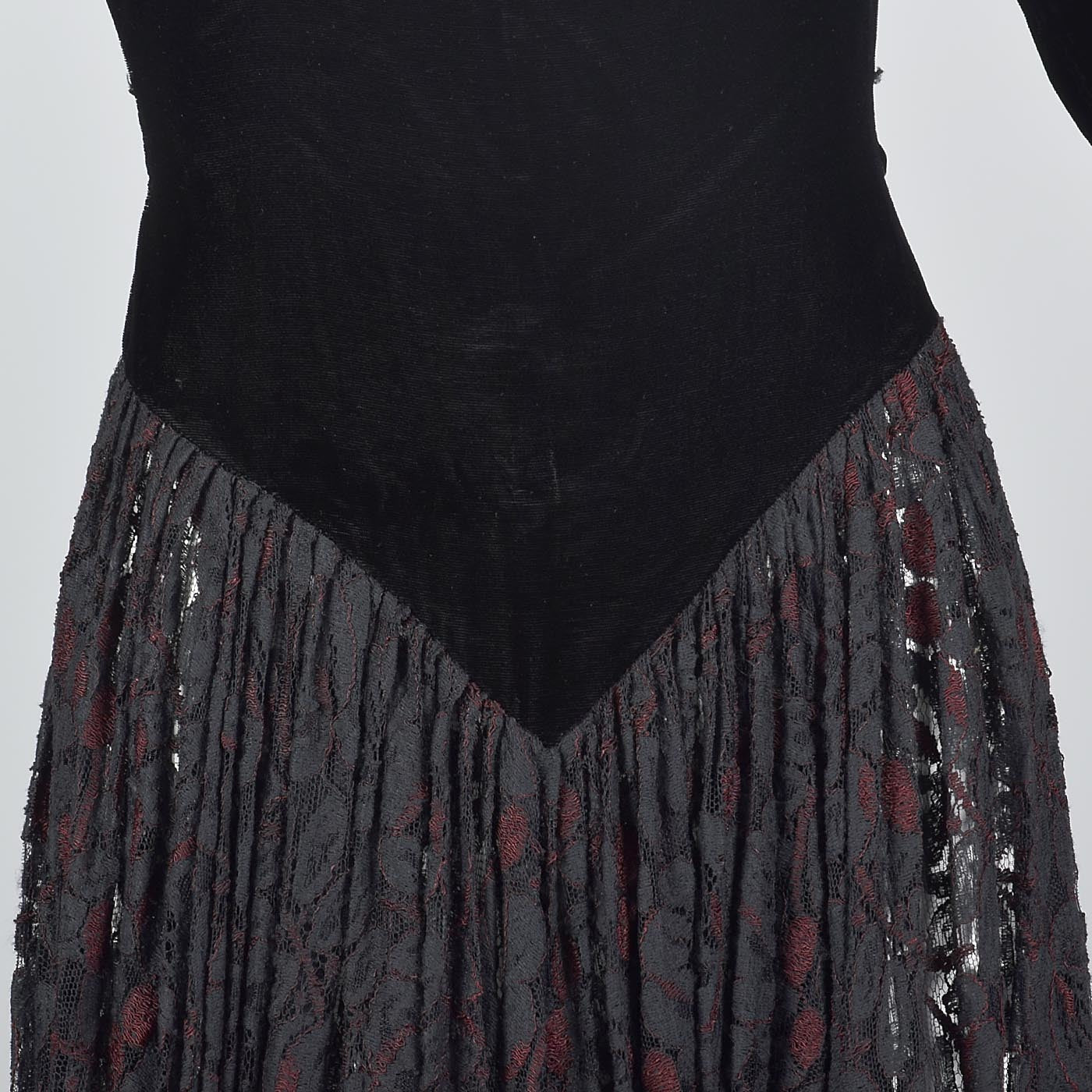 1980s Norma Kamali Black Widow Velvet & Lace Dress