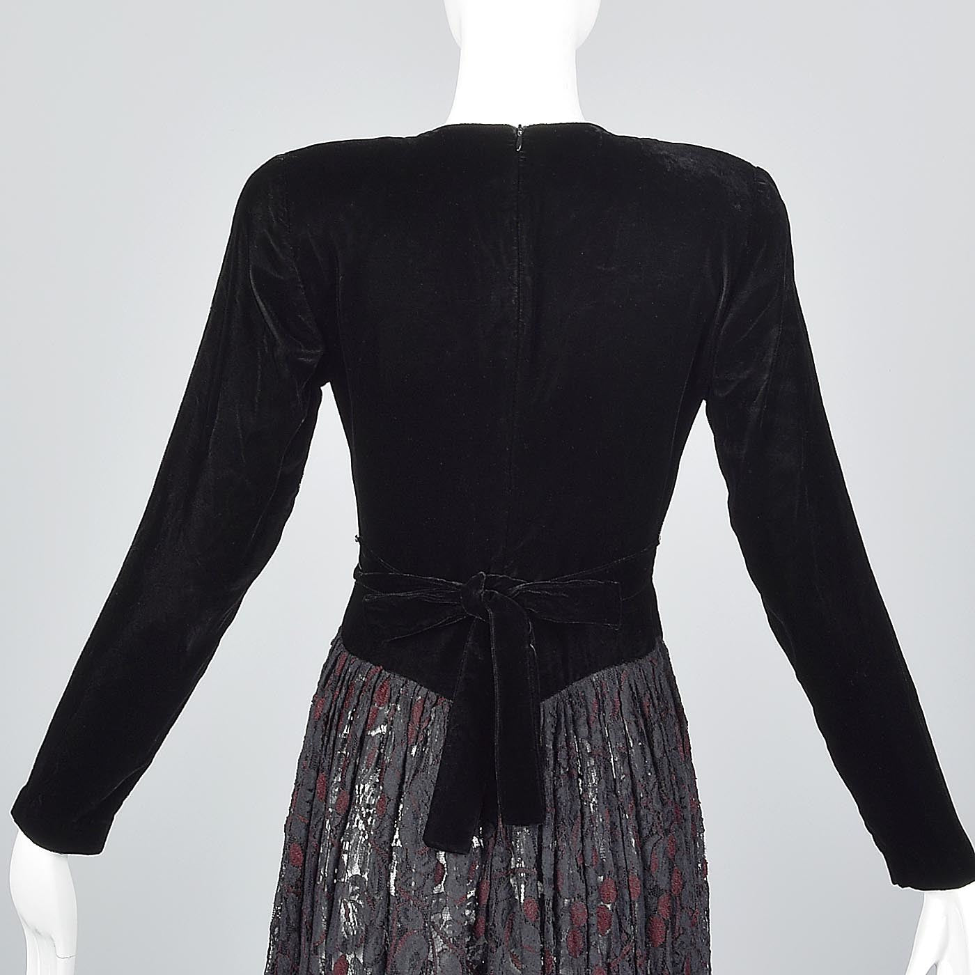 1980s Norma Kamali Black Widow Velvet & Lace Dress