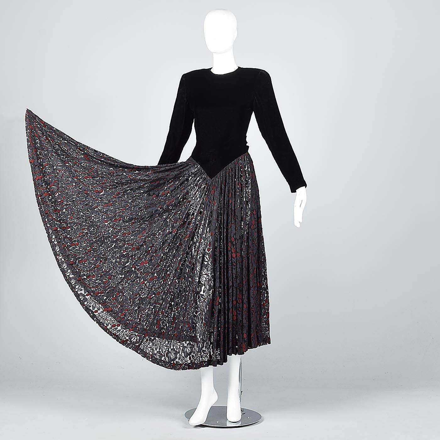 1980s Norma Kamali Black Widow Velvet & Lace Dress