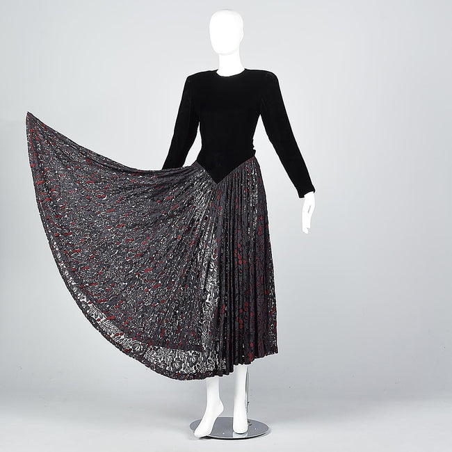 1980s Norma Kamali Black Widow Velvet & Lace Dress