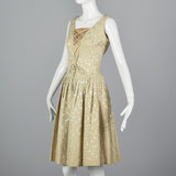 1950s Ivory Brocade Dress with Corset Illusion Front