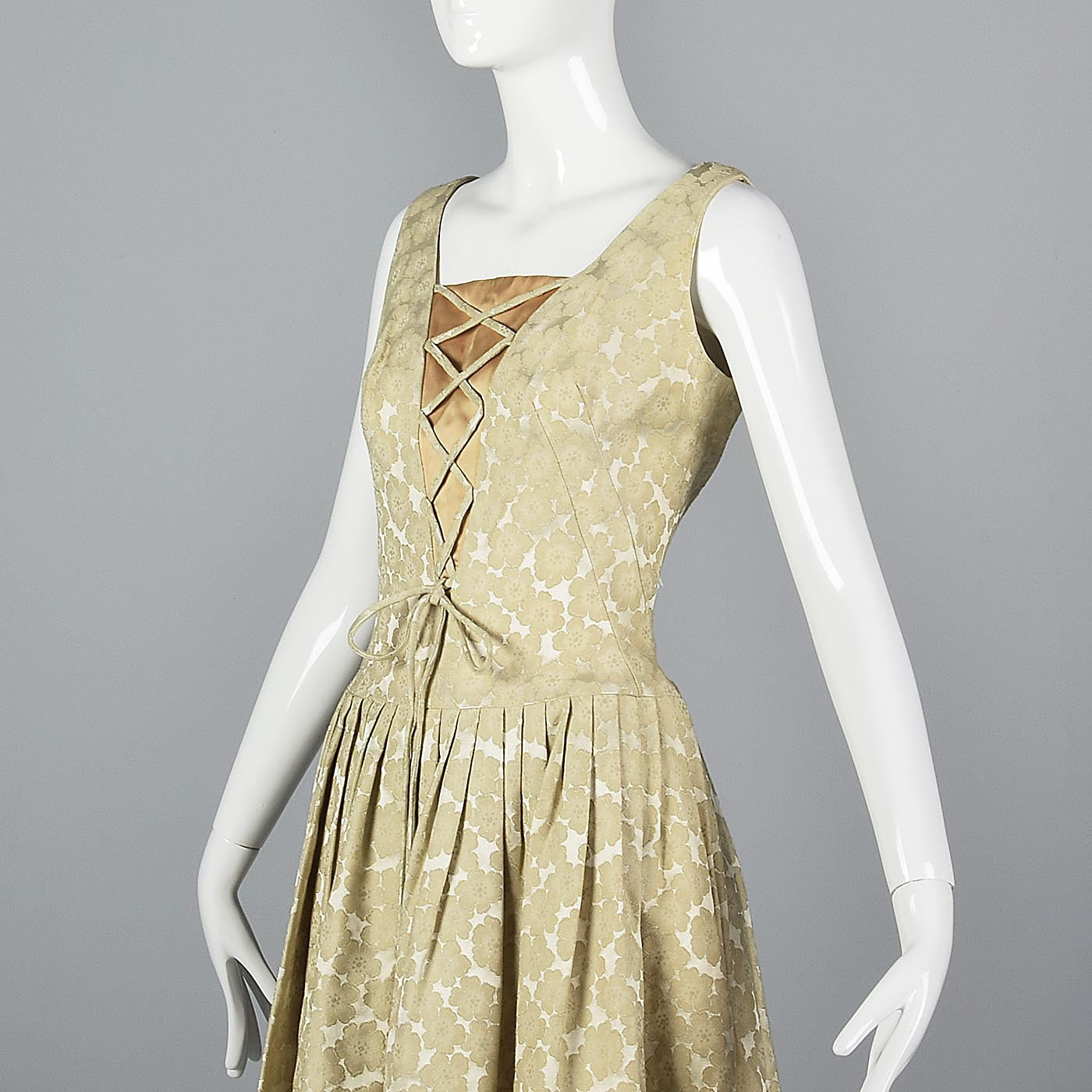 1950s Ivory Brocade Dress with Corset Illusion Front