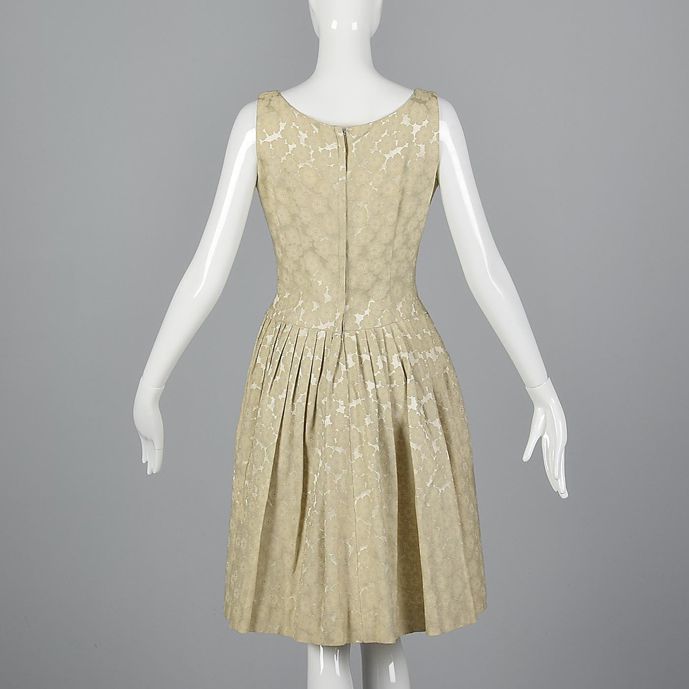 1950s Ivory Brocade Dress with Corset Illusion Front