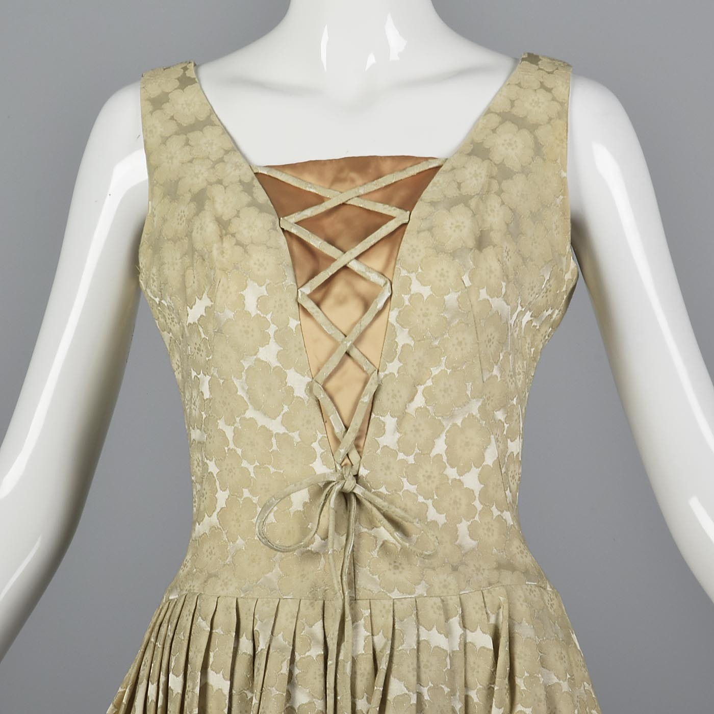 1950s Ivory Brocade Dress with Corset Illusion Front