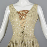 1950s Ivory Brocade Dress with Corset Illusion Front