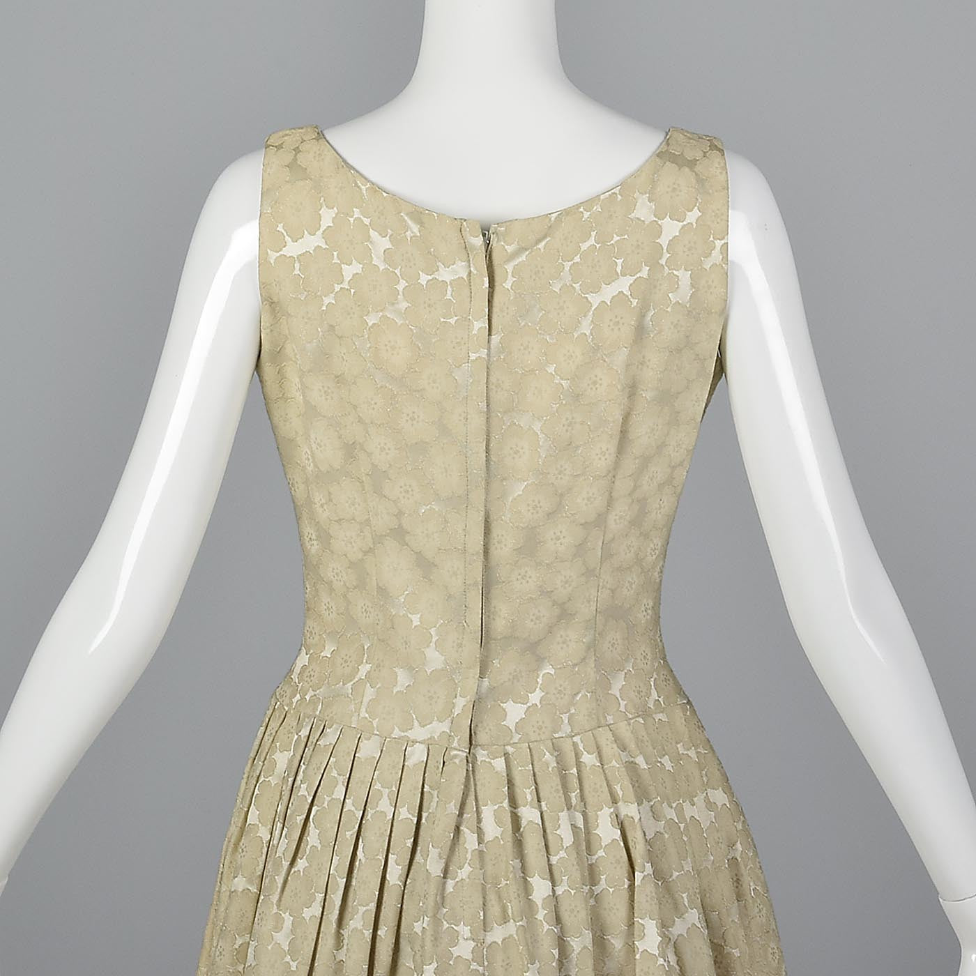 1950s Ivory Brocade Dress with Corset Illusion Front