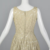 1950s Ivory Brocade Dress with Corset Illusion Front
