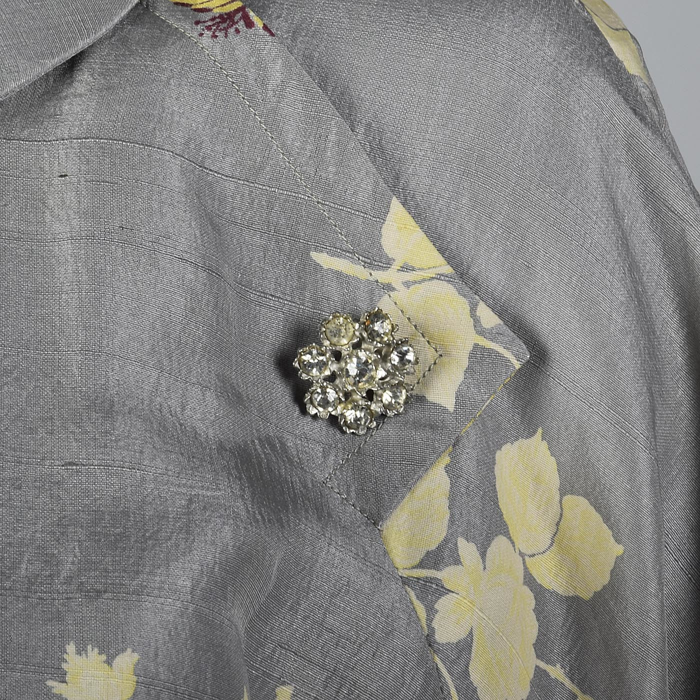 1950s Gray Silk Dress with Floral Print
