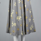1950s Gray Silk Dress with Floral Print