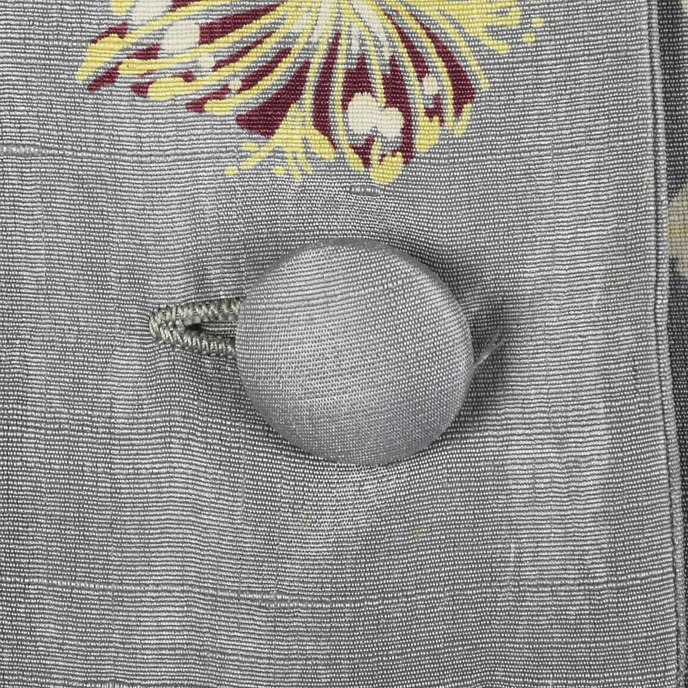1950s Gray Silk Dress with Floral Print