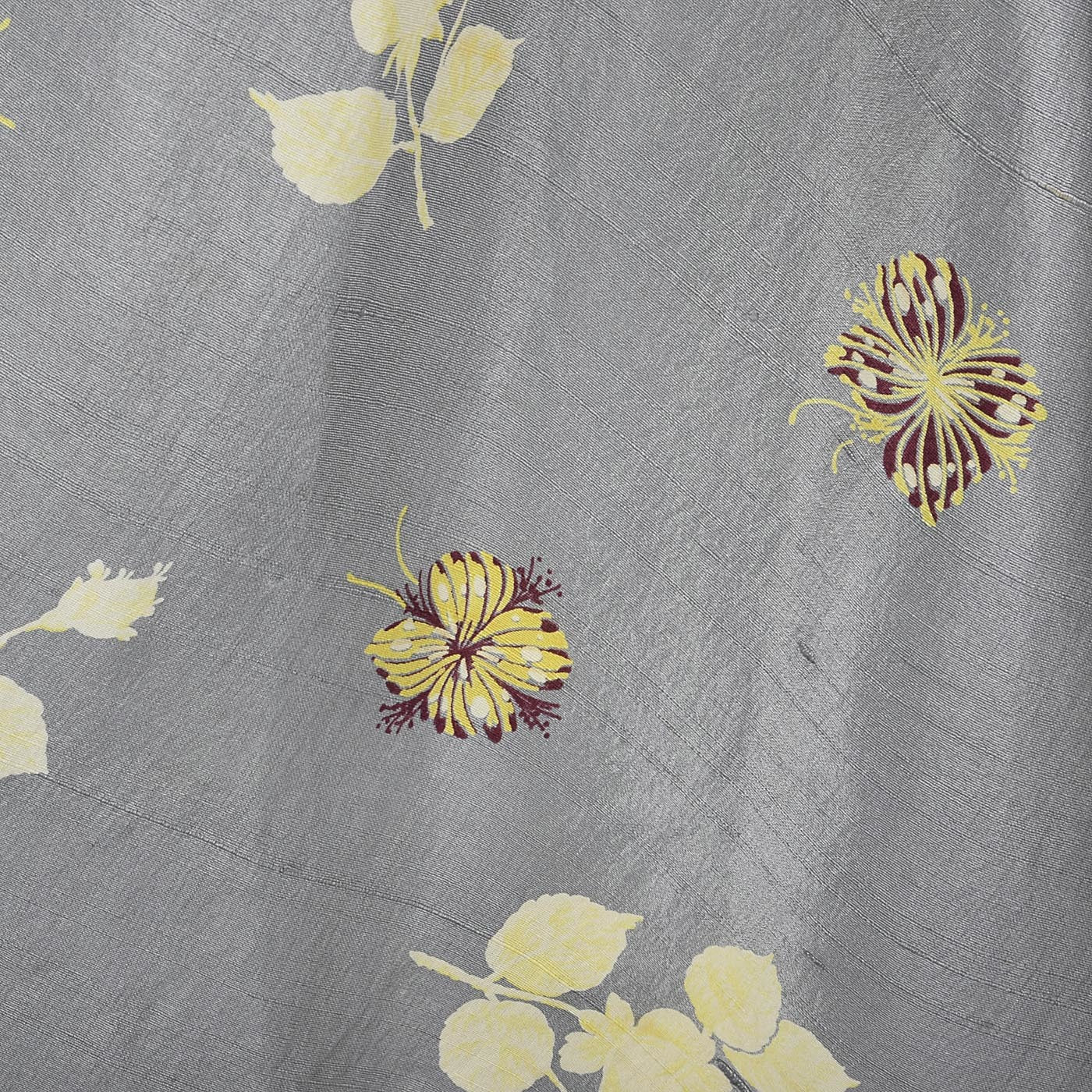 1950s Gray Silk Dress with Floral Print