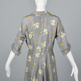 1950s Gray Silk Dress with Floral Print