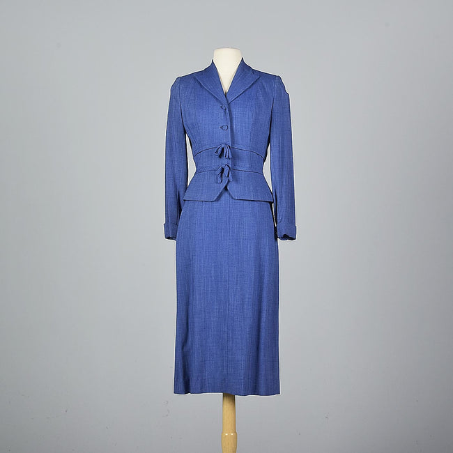 1950s Hourglass Blue Skirt Suit