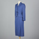 1950s Hourglass Blue Skirt Suit