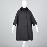 1960s Black Wool Swing Coat with Mink Collar