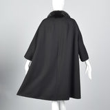 1960s Black Wool Swing Coat with Mink Collar