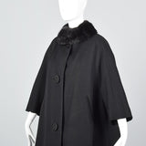 1960s Black Wool Swing Coat with Mink Collar