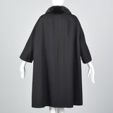 1960s Black Wool Swing Coat with Mink Collar