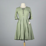 1950s Sage Green Day Dress with Gingham Trim