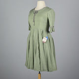 1950s Sage Green Day Dress with Gingham Trim