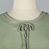 1950s Sage Green Day Dress with Gingham Trim