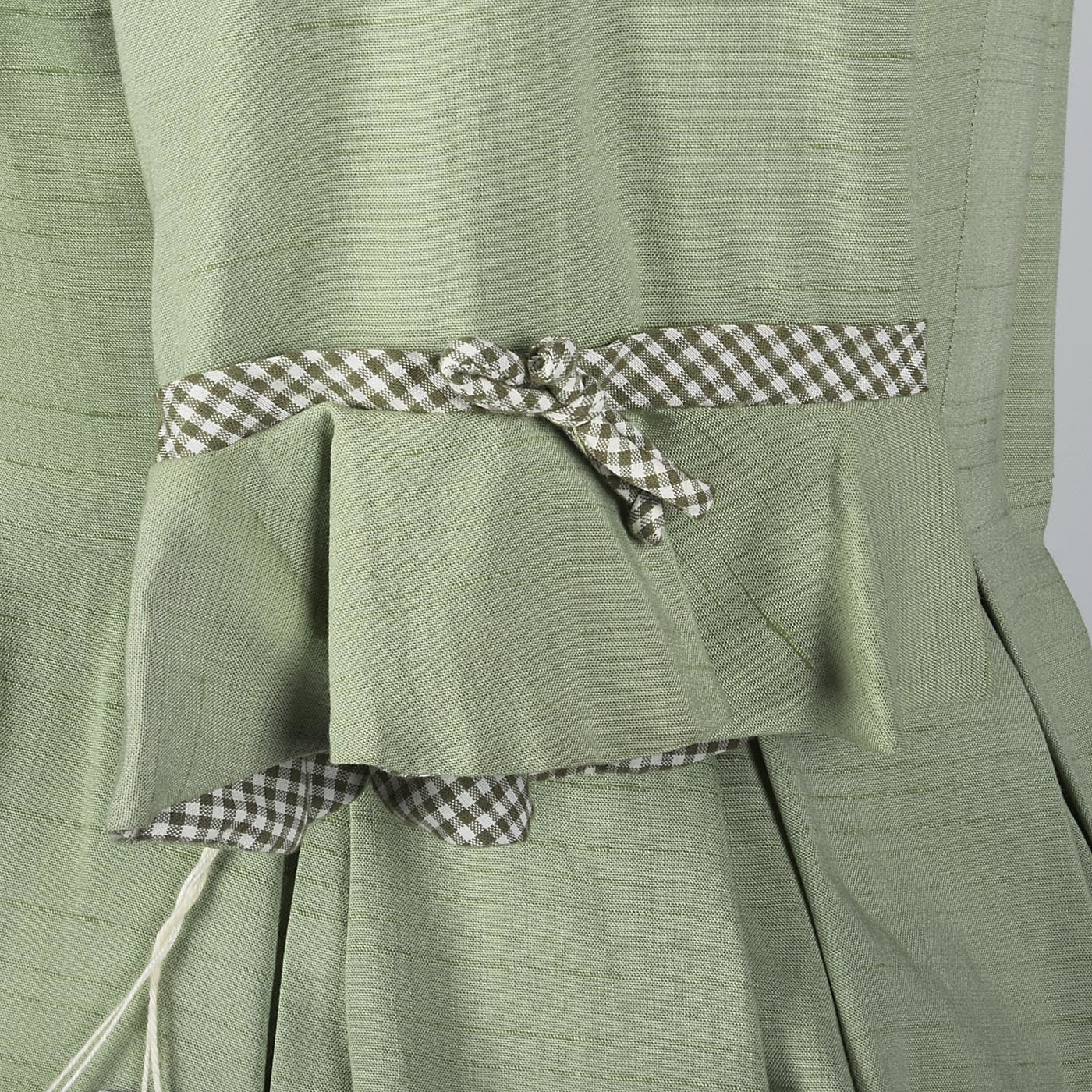 1950s Sage Green Day Dress with Gingham Trim