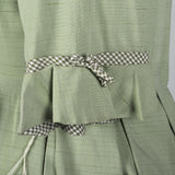 1950s Sage Green Day Dress with Gingham Trim