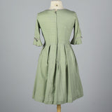 1950s Sage Green Day Dress with Gingham Trim