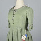1950s Sage Green Day Dress with Gingham Trim