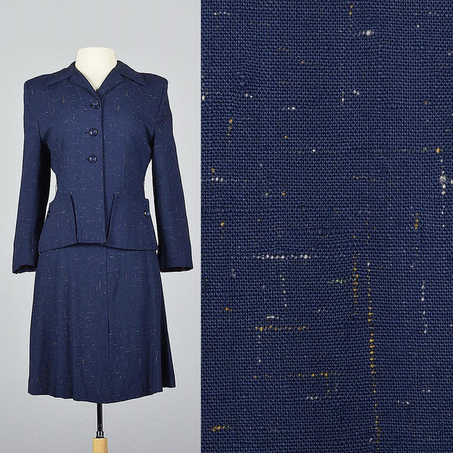 1940s Skirt Suit in Flecked Navy Fabric
