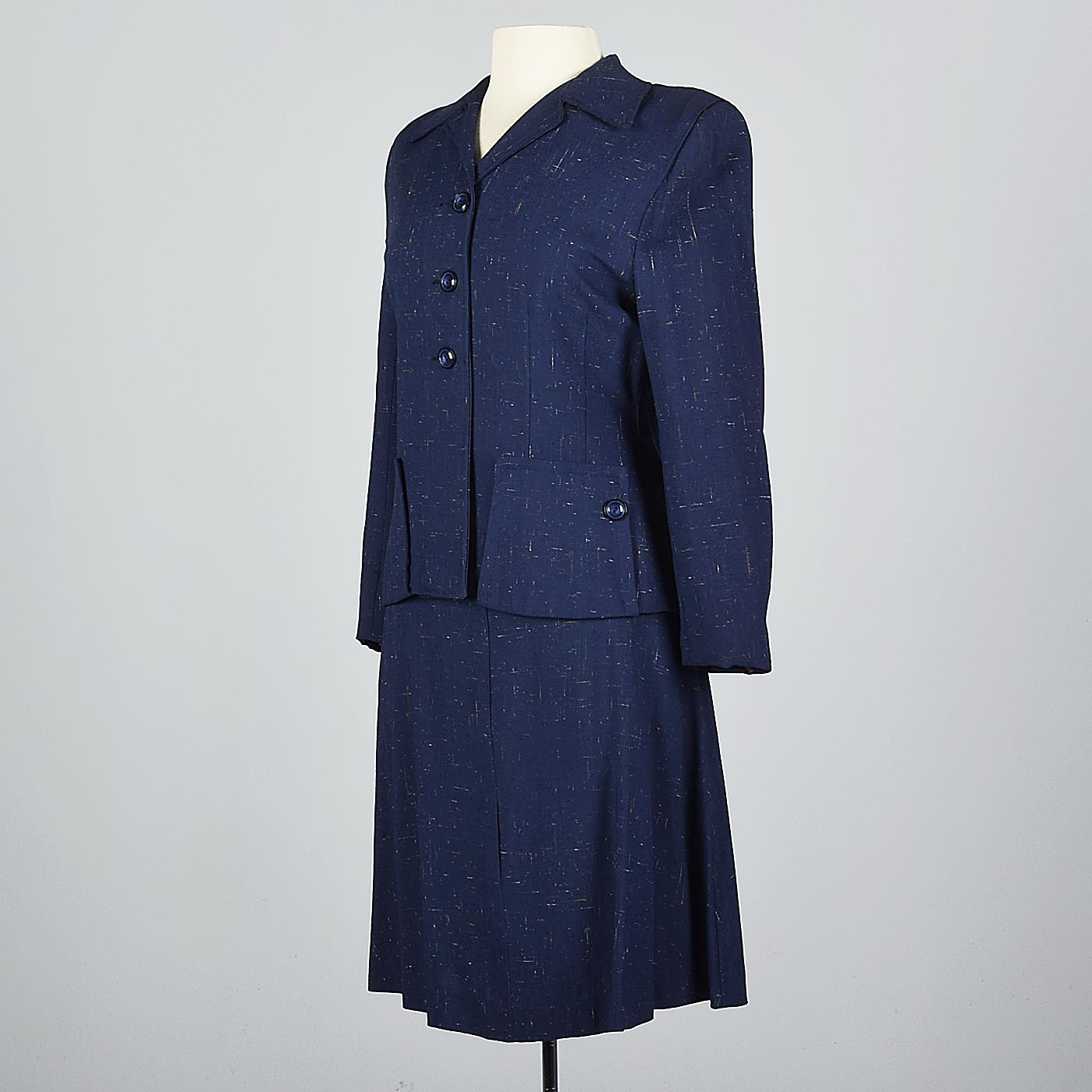 1940s Skirt Suit in Flecked Navy Fabric